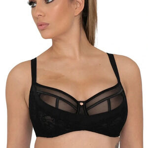 NWT Scantilly by Curvy Kate Peek a Boo Lace Bra Black 32H